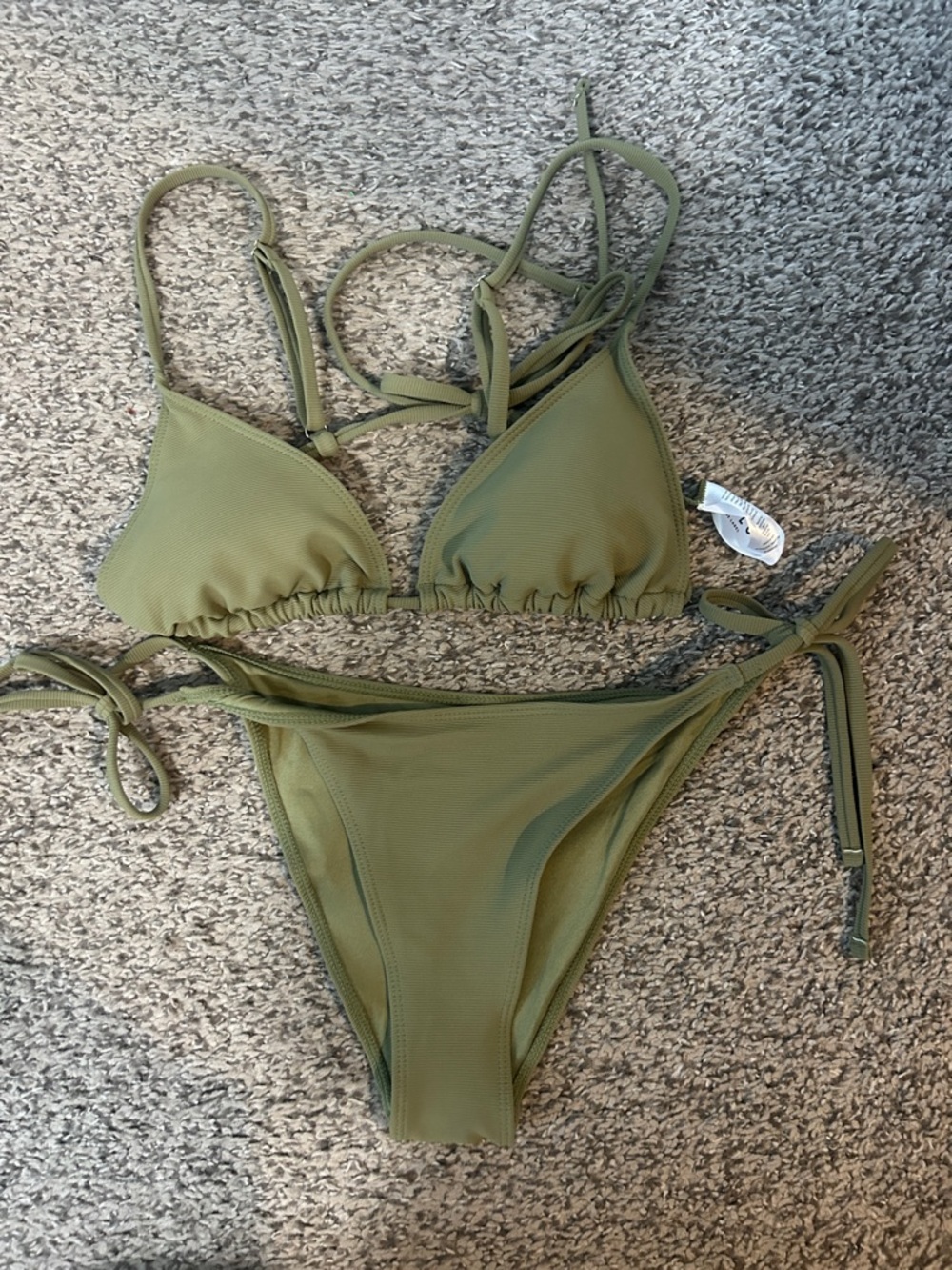 Olive Green Tie-Side Triangle Bikini Top & Bottom Set